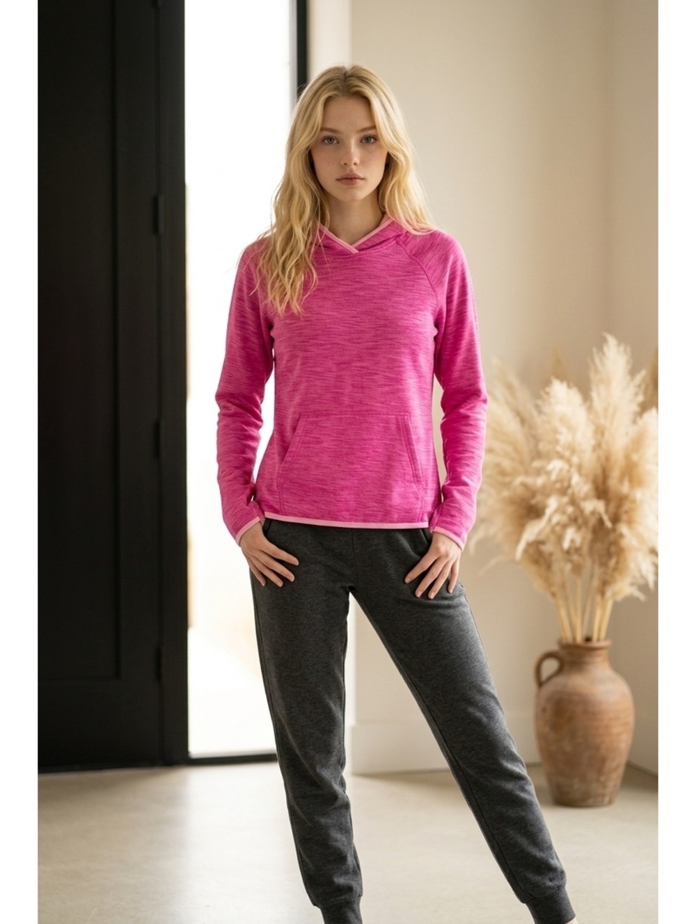 Danskin Now Pink Long Sleeve Hoodie Sweatshirt Size PS